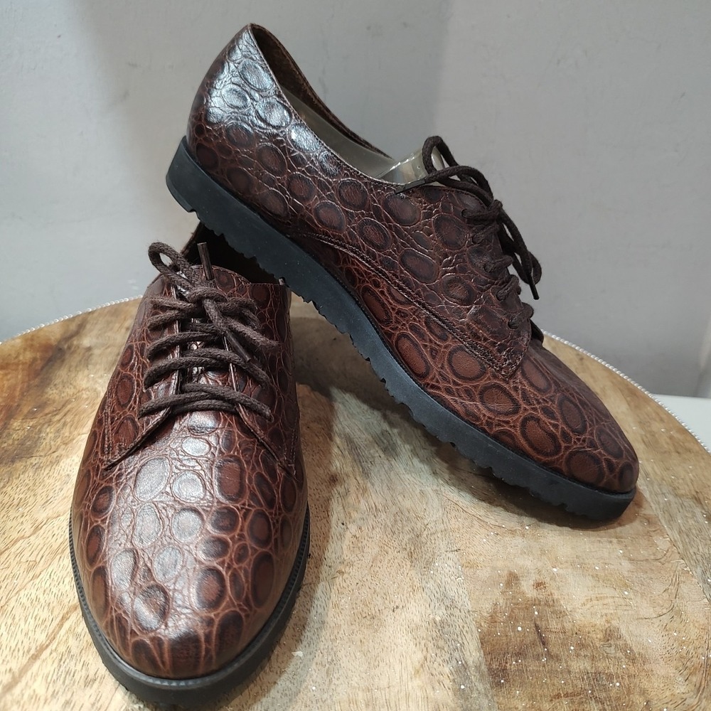 Vtg Y2K Nine West Brown Embossed Leather Oxford‎ Women 7 Preppy Academia